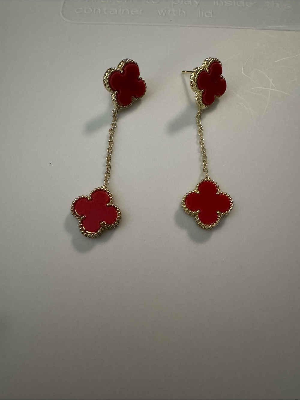 Red Clover Drop Earrings with Gold Trim